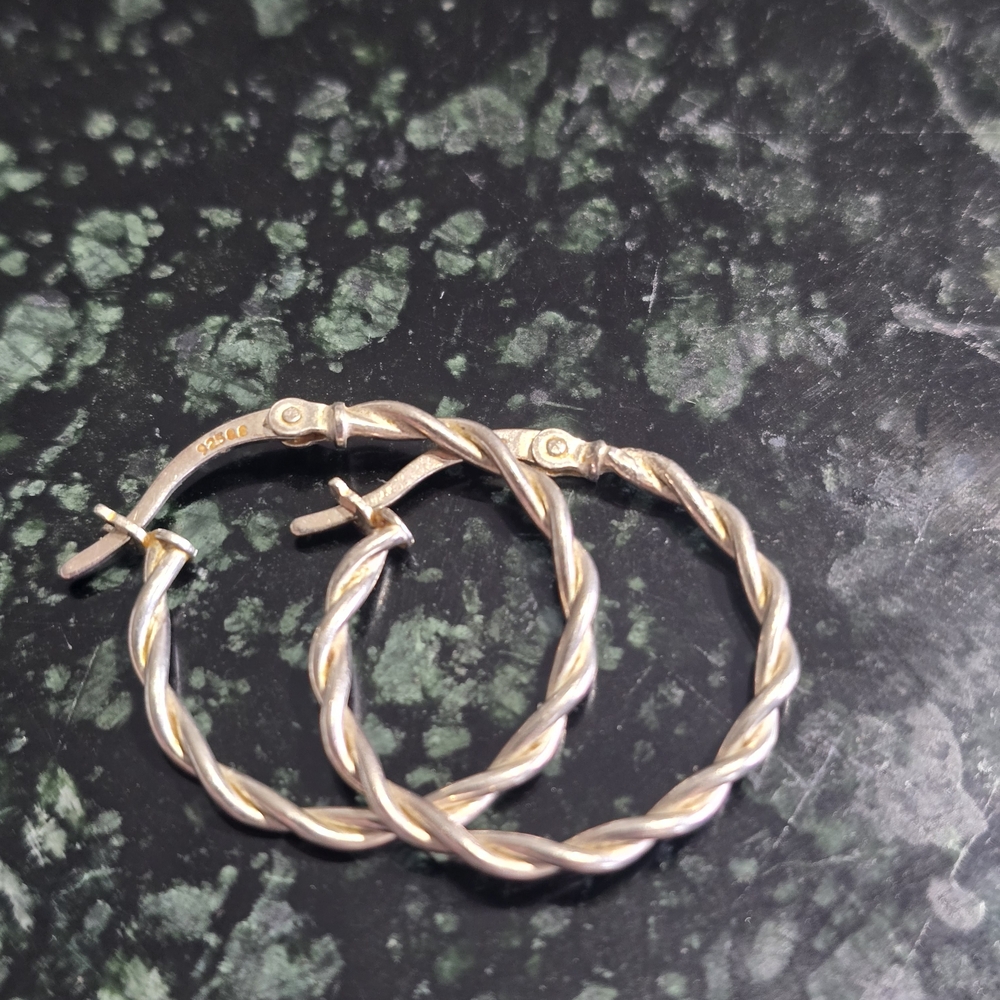 Silver Twisted Hoop Earrings - Picture 3 of 7